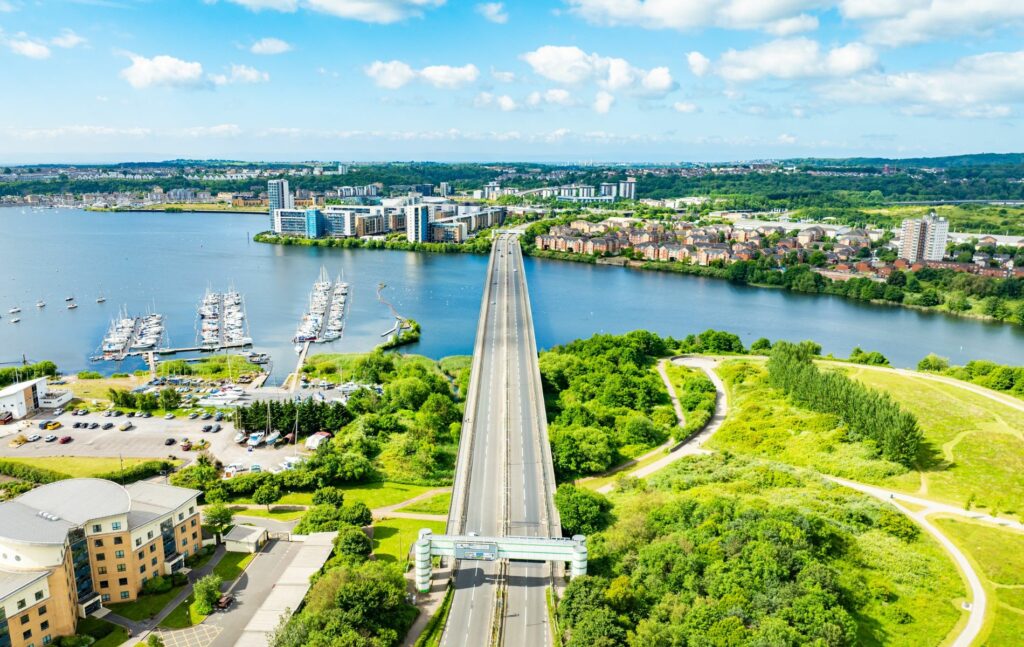 Aerial shot of Cardiff property and architecture