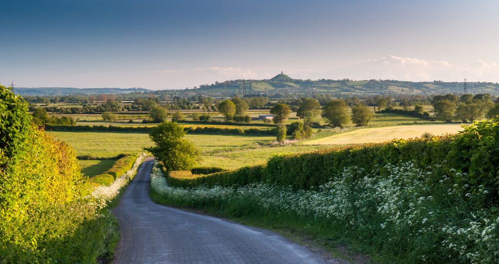 Somerset Levels with Glastonbury Tor beyond