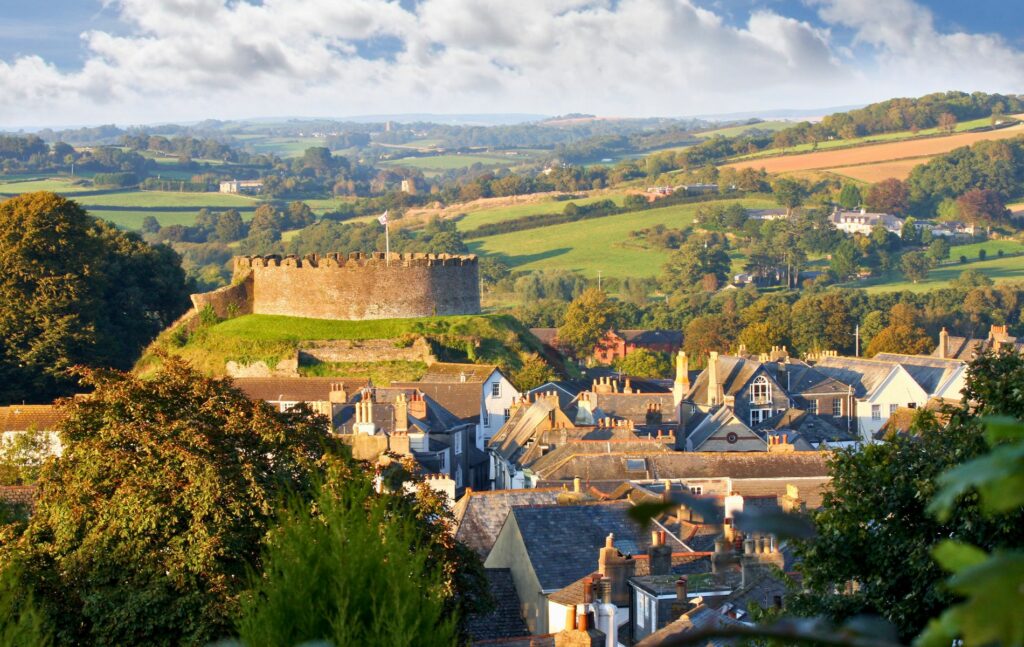 Panorama of Totnes with castle Devon