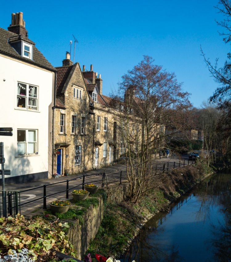 View from bridge in Market Place at Frome, Somerset