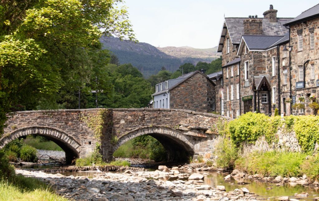 Bridge and river in Beddgelert snowdonia Wales