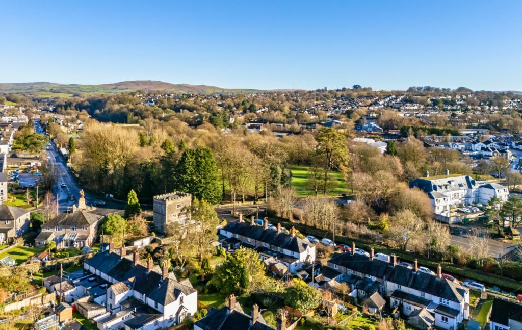Town of Tavistock with Dartmoor beyond