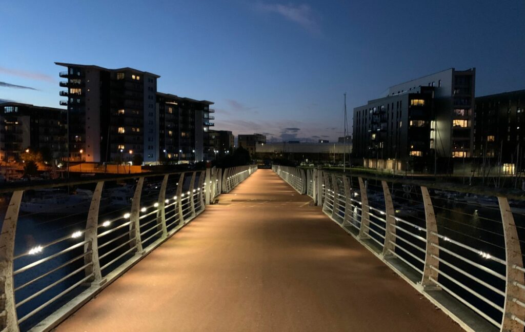 Pedestrian Pont y Werin bridge between Penarth and Cardiff